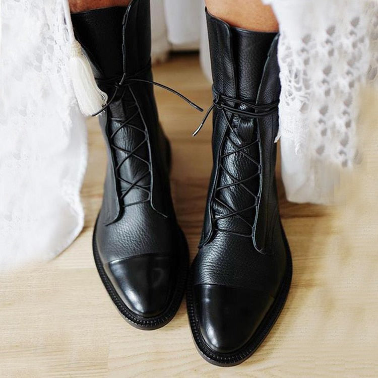 Valeria™ | Luxe Leather Lace-Up Boots