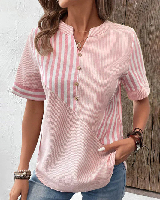 Vivian™ | Casual Striped Button-Down Blouse