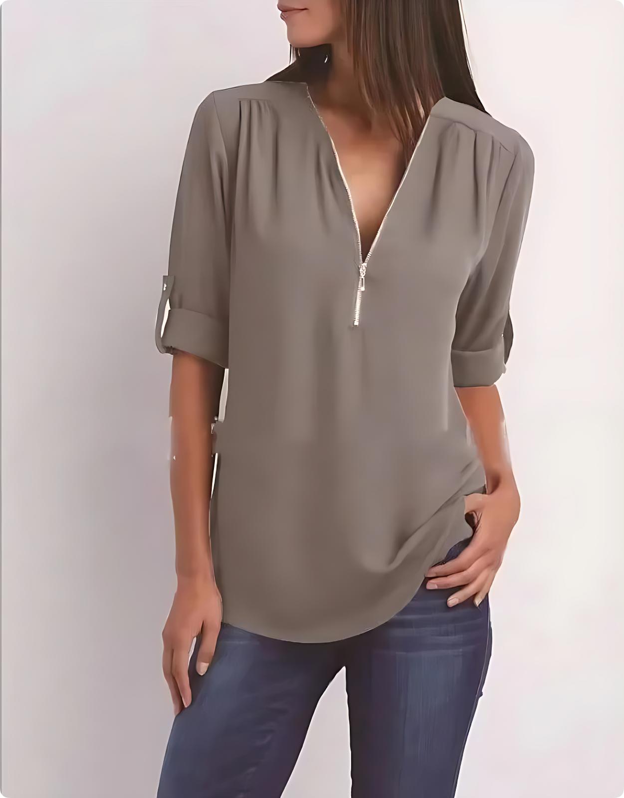 UrbanEase™ | Women’s Zip-Front Relaxed Blouse