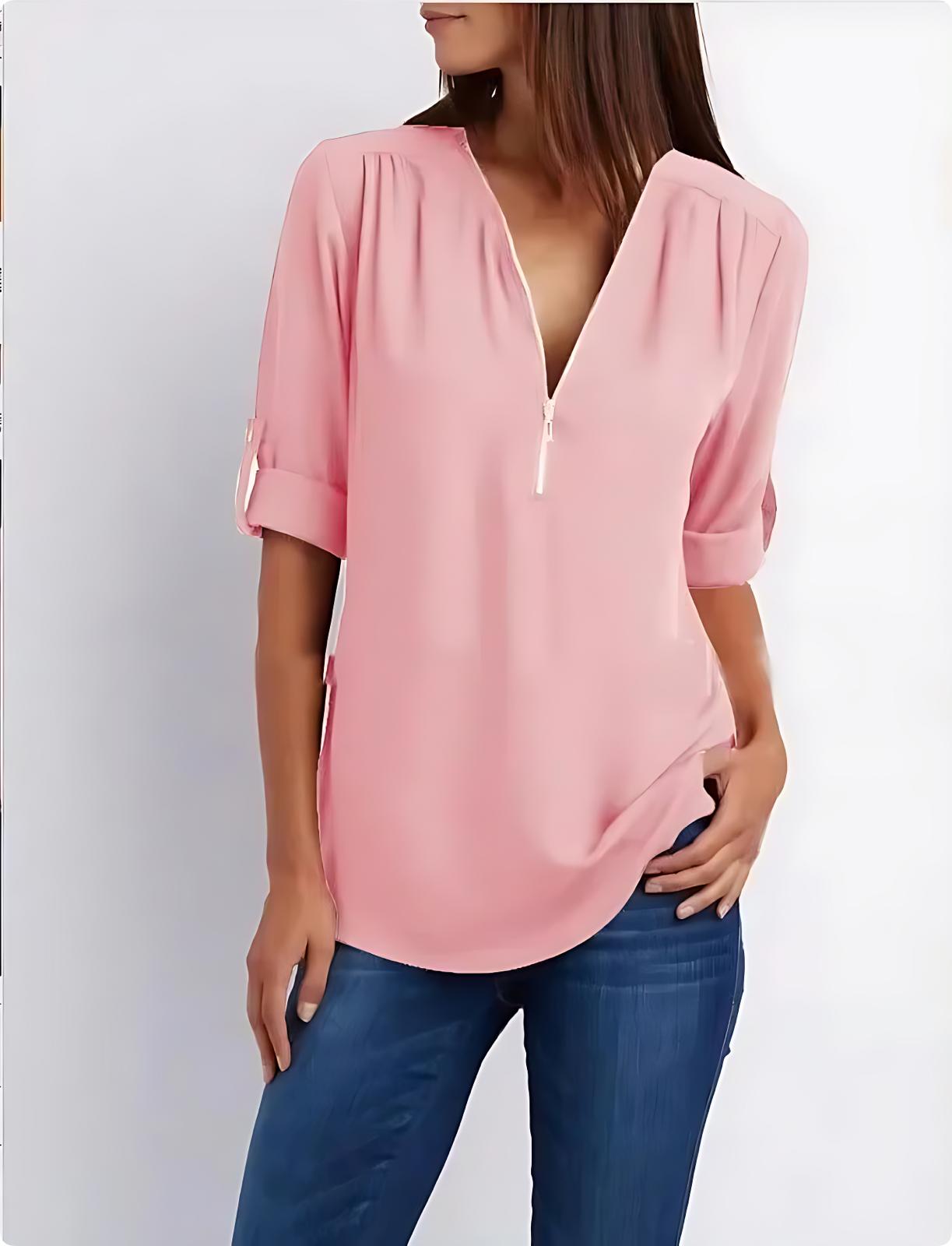 UrbanEase™ | Women’s Zip-Front Relaxed Blouse