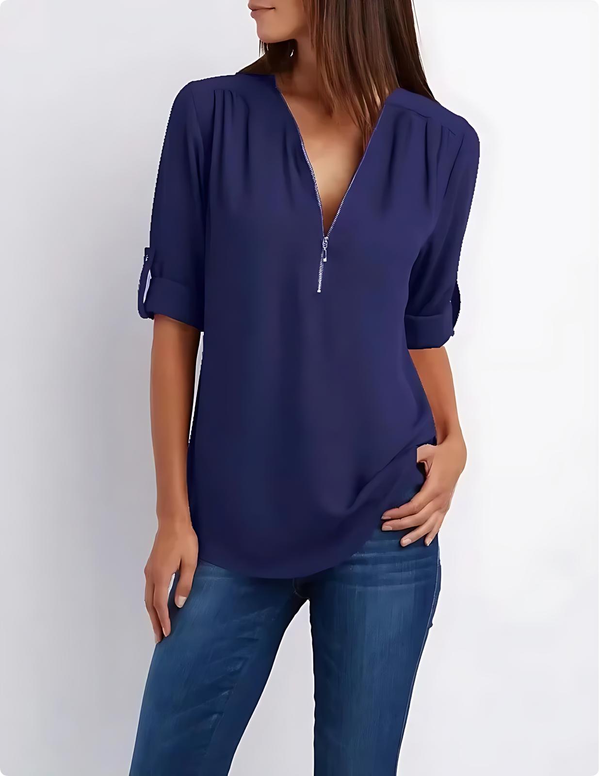 UrbanEase™ | Women’s Zip-Front Relaxed Blouse