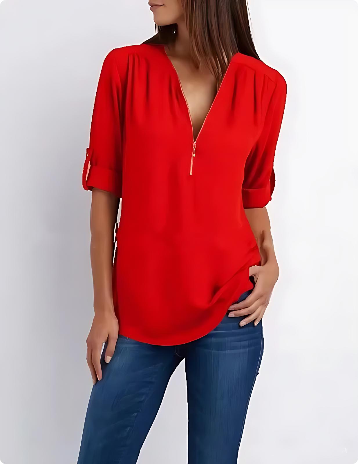 UrbanEase™ | Women’s Zip-Front Relaxed Blouse