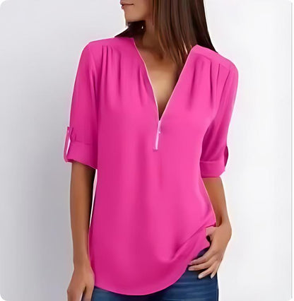 UrbanEase™ | Women’s Zip-Front Relaxed Blouse