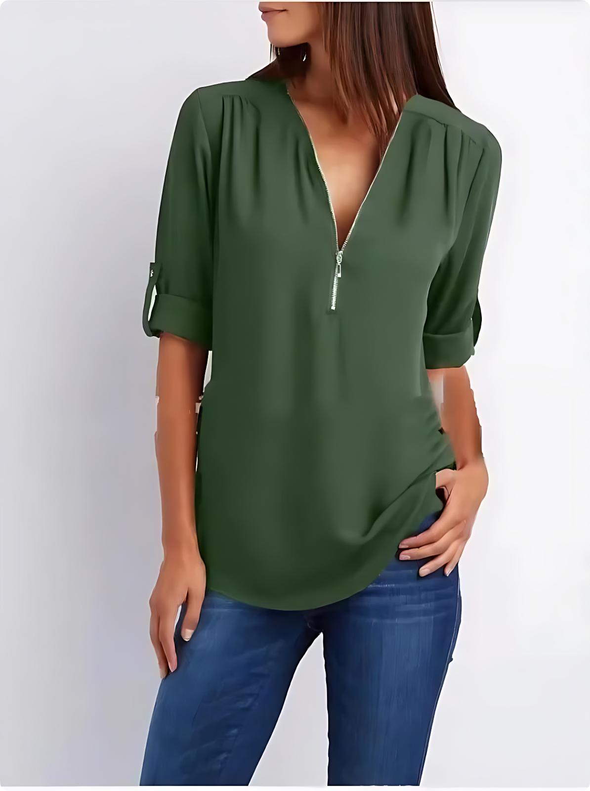 UrbanEase™ | Women’s Zip-Front Relaxed Blouse